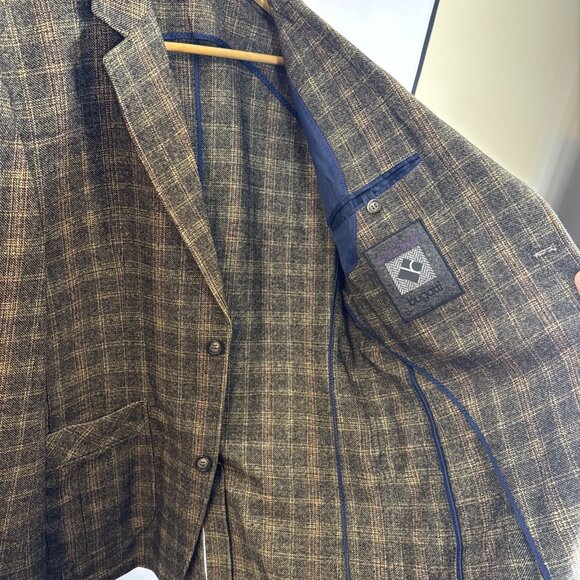 Bugatti Made In Germany Wool Plaid Casual Blazer Brown Tan Check Men 40 - Picture 5 of 11
